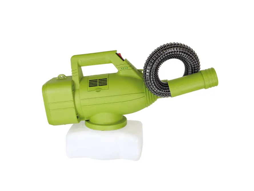 The airostar green handheld cold fogger with an under-mounted tank and detachable nozzle at the front